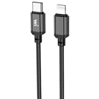 Кабель Wibrand Cobra PD nylon charging data cable for IP 1m Black - зображення 1