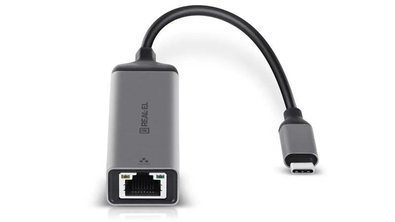 Мережевий адаптер REAL-EL CE-150 USB Type-C - RJ45 (M/F), 0.1 м, Black (EL123110004) - зображення 1
