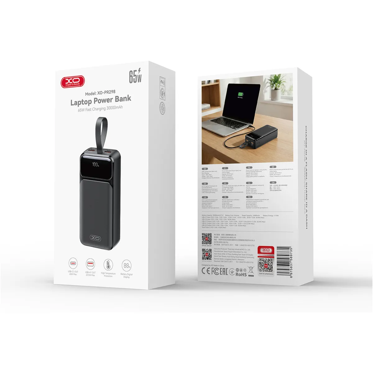 Універсальна мобільна батарея XO PR298 30000mAh Black - зображення 1
