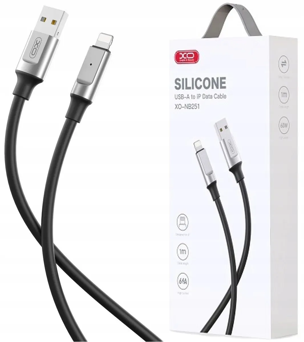 Кабель XO NB251 Liquid Silicone Rubber, USB - Lightning, (M/M), 30W, 1 м, Black (NB251_L_Black) - мініатюра 2