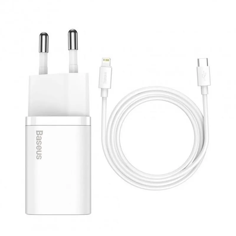 Мережевий зарядний пристрій Baseus Super Si Quick Charger (1USBx3A) White (TZCCSUP-B02) + кабель Lightning - зображення 1