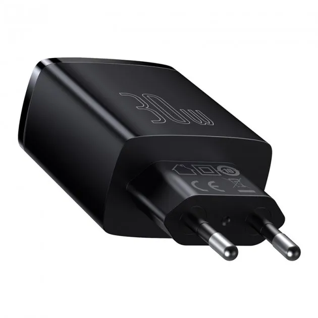 Мережевий зарядний пристрій Baseus Compact Quick Charger 30W QC+ PD (1Type-C + 2USB) Black (CCXJ-E01) - мініатюра 2