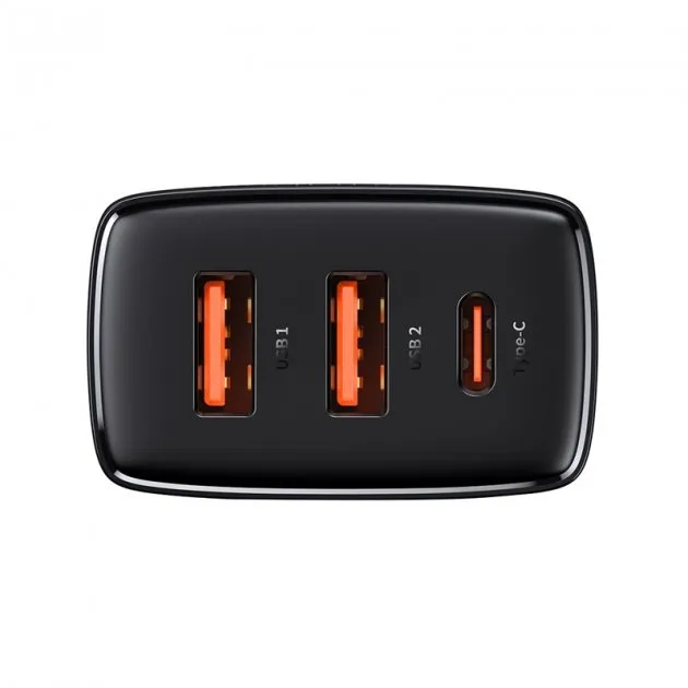 Мережевий зарядний пристрій Baseus Compact Quick Charger 30W QC+ PD (1Type-C + 2USB) Black (CCXJ-E01) - мініатюра 3
