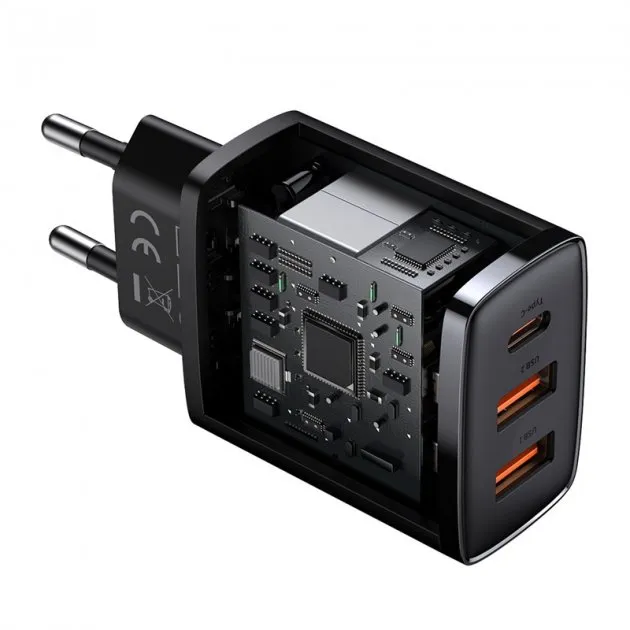 Мережевий зарядний пристрій Baseus Compact Quick Charger 30W QC+ PD (1Type-C + 2USB) Black (CCXJ-E01) - мініатюра 4