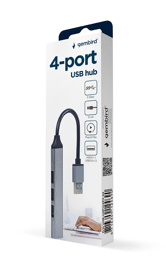 USB-хаб Gembird 4 ports Grey (UHB-U3P1U2P3-02) - мініатюра 3