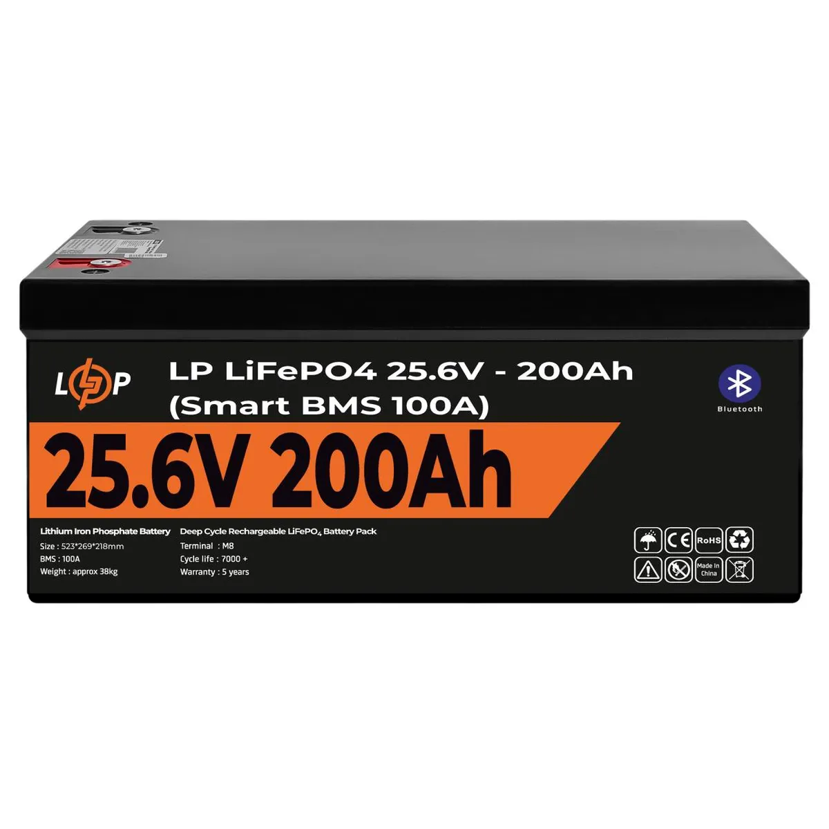 Акумулятор LP LiFePO4 24V (25,6V) - 200 Ah (5120Wh) (Smart BMS 100А) с BT пластик Уцінка - зображення 1