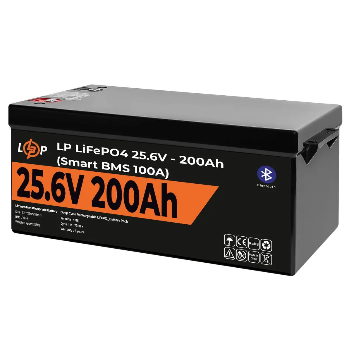 Акумулятор LP LiFePO4 24V (25,6V) - 200 Ah (5120Wh) (Smart BMS 100А) с BT пластик Уцінка - мініатюра 3