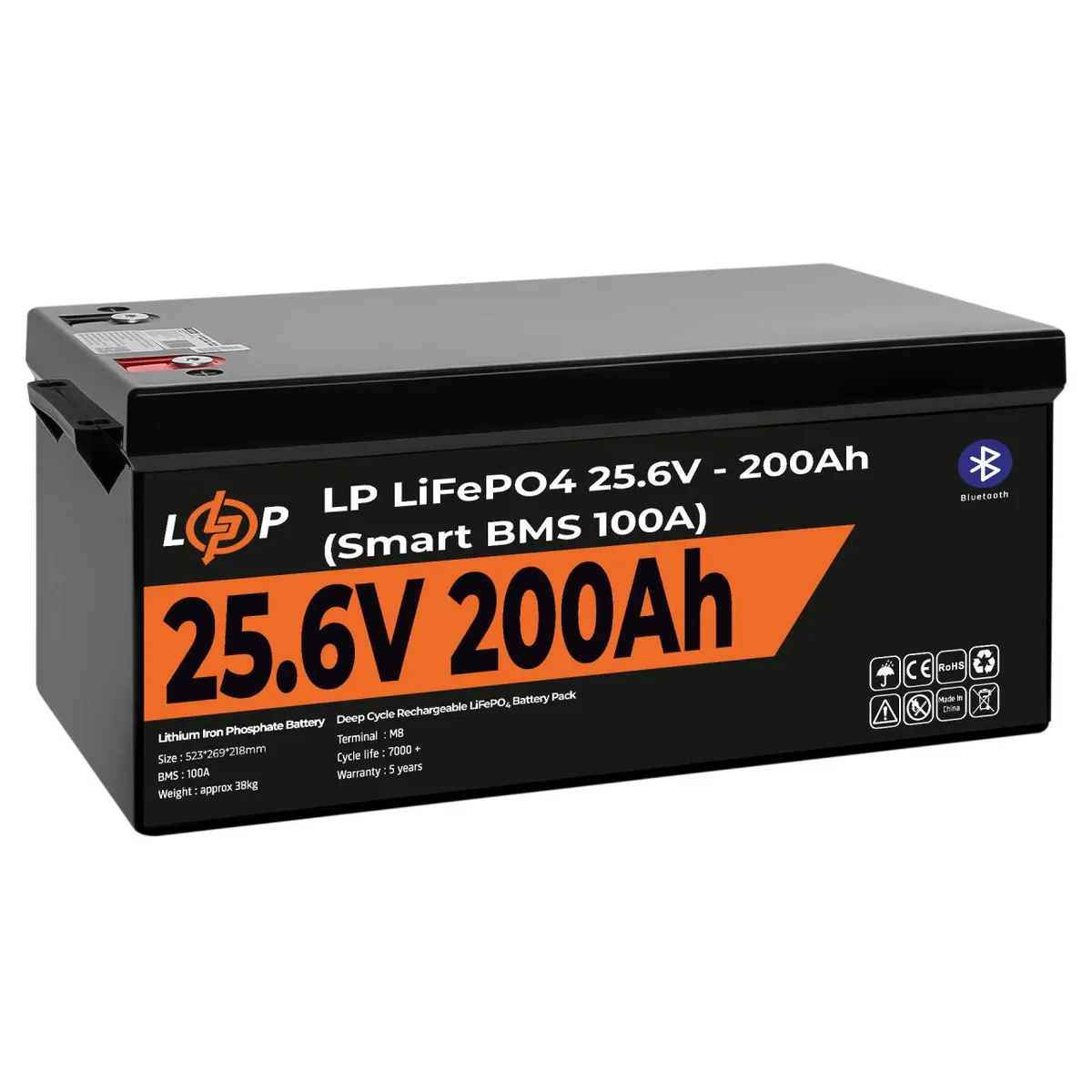 Акумулятор LP LiFePO4 24V (25,6V) - 200 Ah (5120Wh) (Smart BMS 100А) с BT пластик Уцінка - мініатюра 4