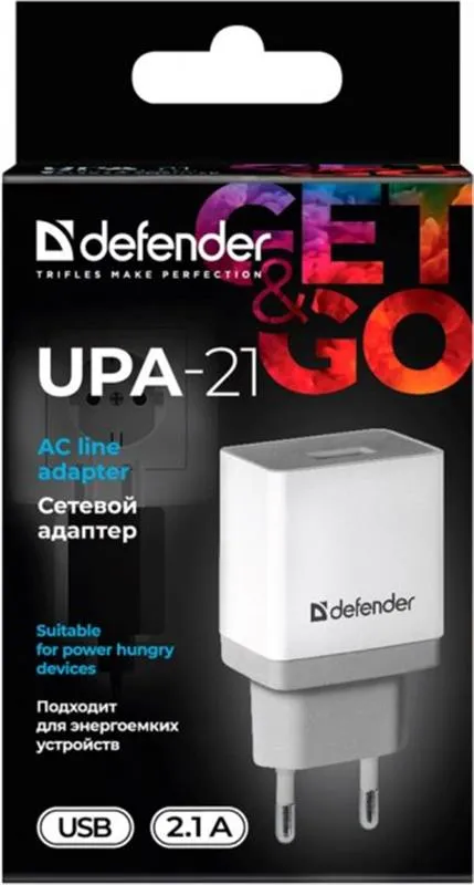 Мережевий зарядний пристрій Defender UPA-21 (1xUSB 2.1A) White (83571) - мініатюра 2