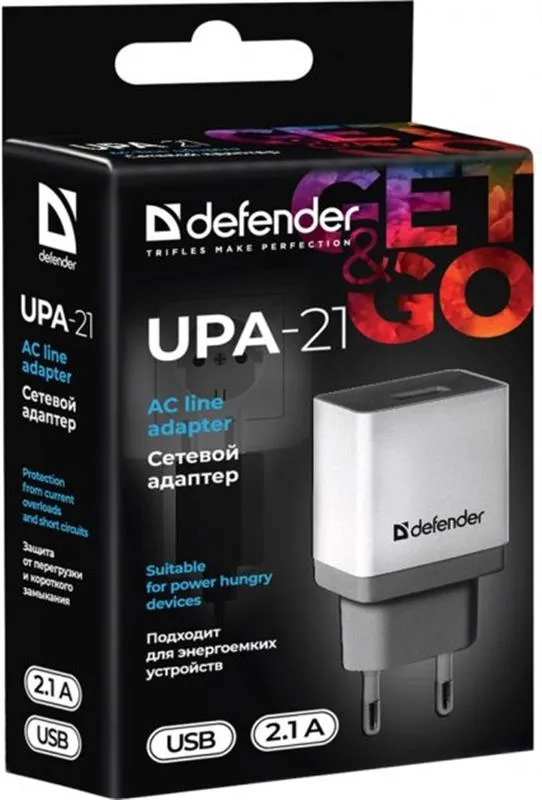 Мережевий зарядний пристрій Defender UPA-21 (1xUSB 2.1A) White (83571) - мініатюра 3