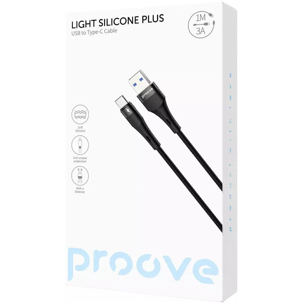 Кабель Proove Light Silicone Plus USB-A to USB Type-C 60W 1 м, Black (CCLS15001201) - мініатюра 2