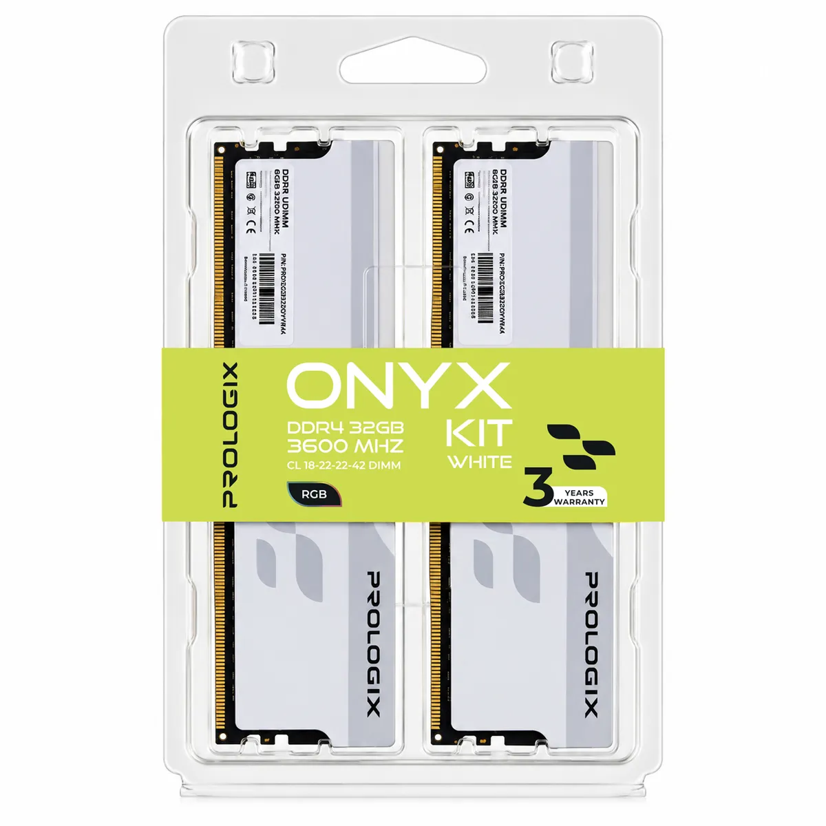 Модуль пам`ятi DDR4 2x16GB/3600 Prologix Onyx White RGB (PRO32GB3600YWR4K) - мініатюра 4