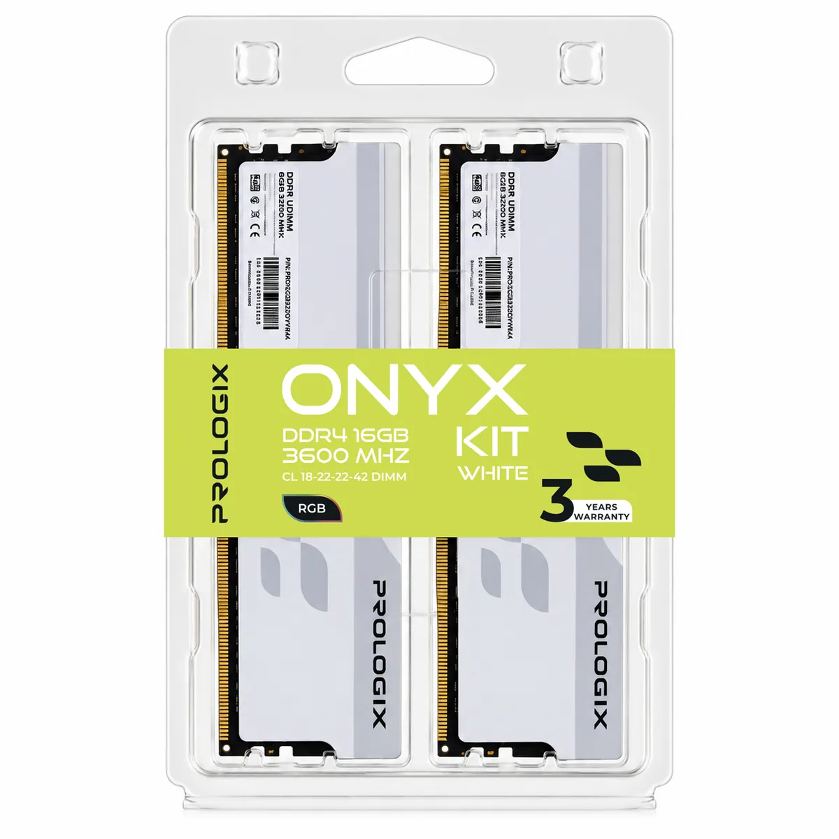 Модуль пам`ятi DDR4 2x8GB/3600 Prologix Onyx White RGB (PRO16GB3600YWR4K) - мініатюра 4