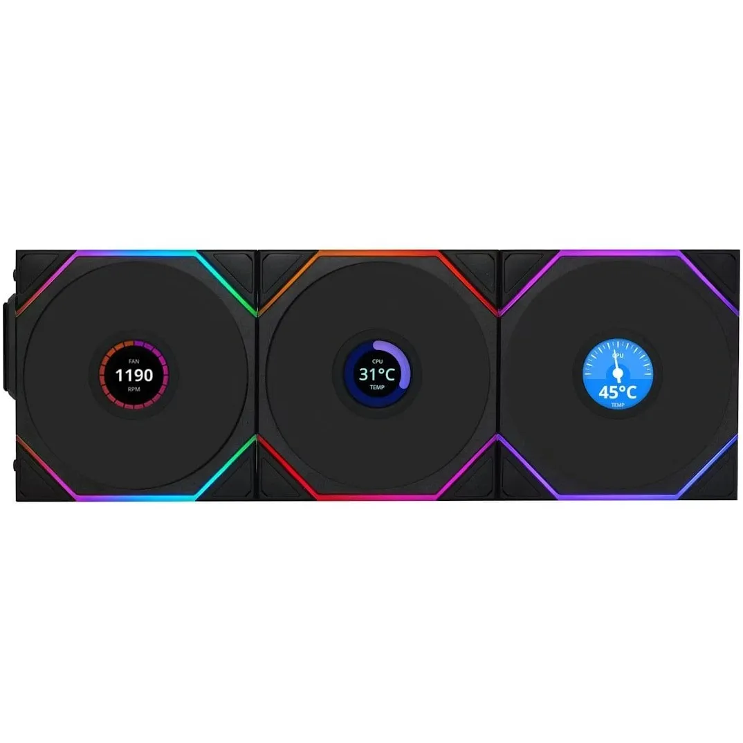Вентилятор Lian Li UNI FAN TL Wireless LCD 120 3-Pack A-RGB Black (G99.12TLLCD1W3B.00) - зображення 1