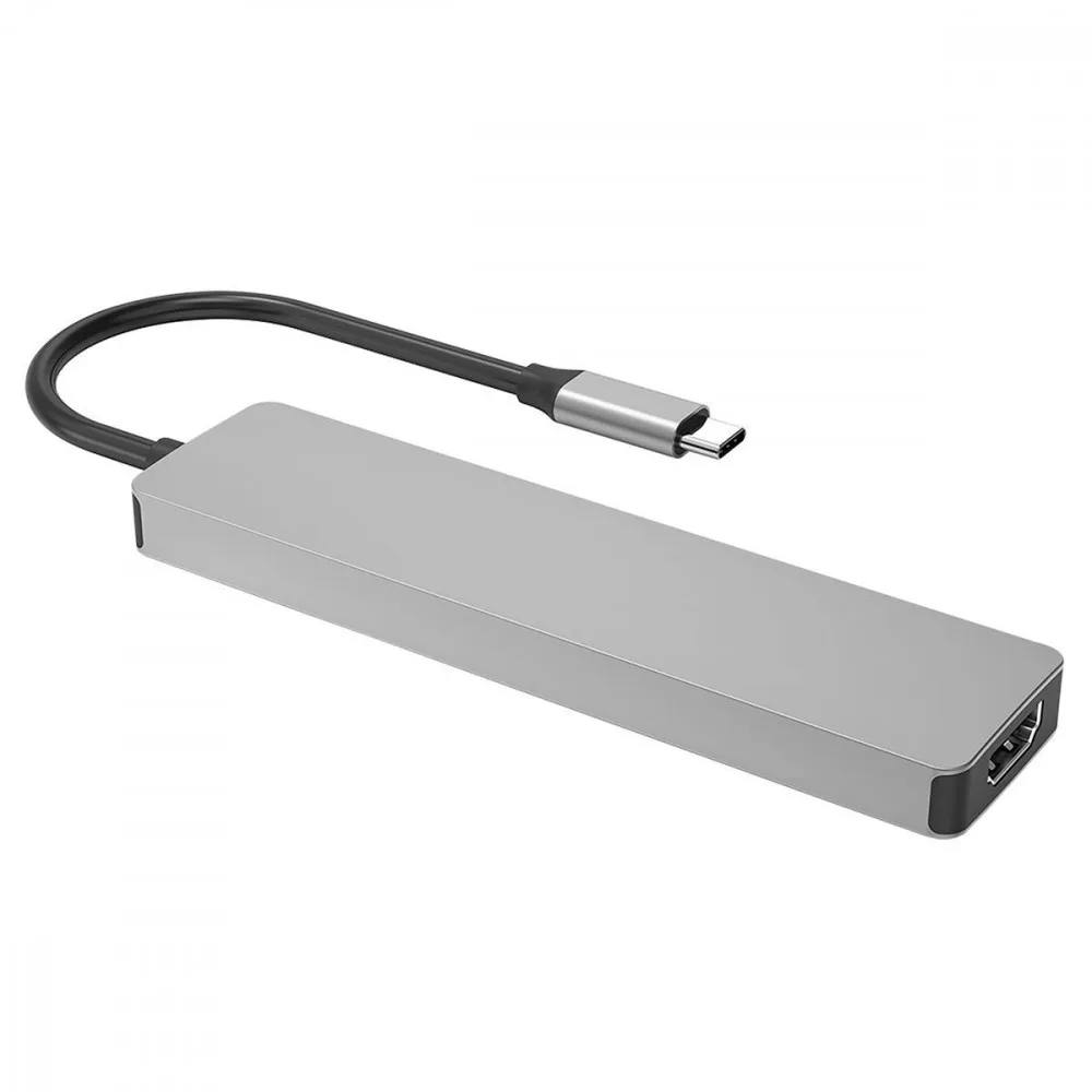 Type-C-Хаб Proove Iron Link 7 in 1 (2*Type-C + 2*USB3.0 + HDMI + SD/TF) (silver) - мініатюра 3