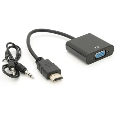 Конвертер HDMI (тато) на VGA (мама) 10cm, Black, 4K / 2K, Пакет + AUDIO Q300 - зображення 1