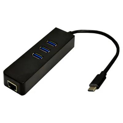 Перехідник Dynamode USB 3.1 Type-C - RJ45 Gigabit Lan, 3*USB 3.0 (USB3.1-TypeC-RJ45-HUB3) - зображення 1