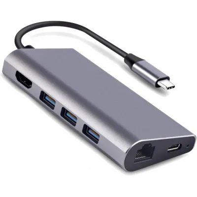 Концентратор Dynamode USB3.1 Type-C to HDMI, 3хUSB3.0, RJ45, USB Type-C Female, SD (Dock-USB-TypeC-HDMI-USB3.0-RJ45) - зображення 1