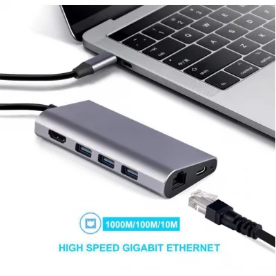 Концентратор Dynamode USB3.1 Type-C to HDMI, 3хUSB3.0, RJ45, USB Type-C Female, SD (Dock-USB-TypeC-HDMI-USB3.0-RJ45) - мініатюра 2