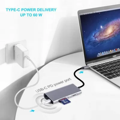 Концентратор Dynamode USB3.1 Type-C to HDMI, 3хUSB3.0, RJ45, USB Type-C Female, SD (Dock-USB-TypeC-HDMI-USB3.0-RJ45) - мініатюра 3