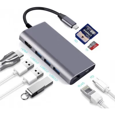 Концентратор Dynamode USB3.1 Type-C to HDMI, 3хUSB3.0, RJ45, USB Type-C Female, SD (Dock-USB-TypeC-HDMI-USB3.0-RJ45) - мініатюра 4