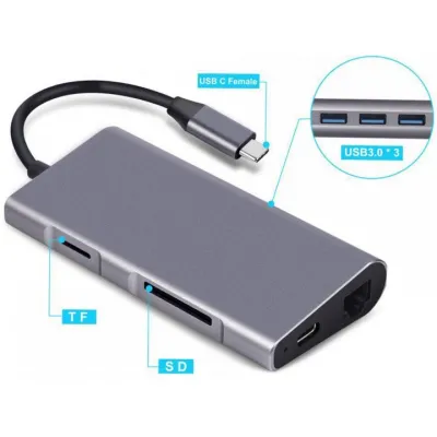 Концентратор Dynamode USB3.1 Type-C to HDMI, 3хUSB3.0, RJ45, USB Type-C Female, SD (Dock-USB-TypeC-HDMI-USB3.0-RJ45) - мініатюра 6