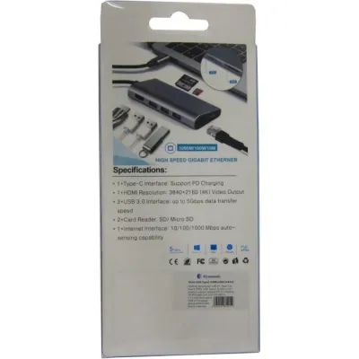 Концентратор Dynamode USB3.1 Type-C to HDMI, 3хUSB3.0, RJ45, USB Type-C Female, SD (Dock-USB-TypeC-HDMI-USB3.0-RJ45) - мініатюра 8