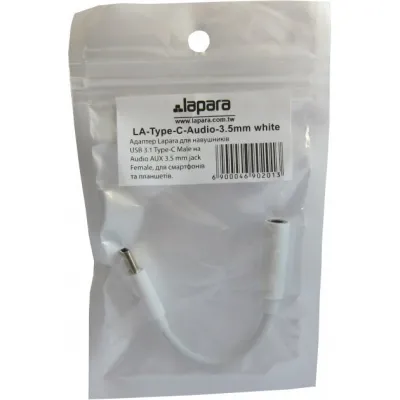 Перехідник Lapara USB Type-C Male - Audio AUX mini jack 3,5 mm Female (LA-Type-C-Audio-3.5mm white) - мініатюра 6