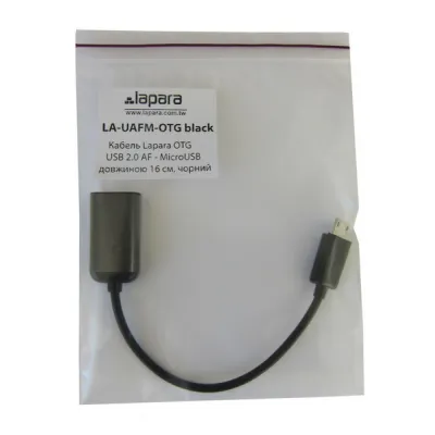 Перехідник OTG USB 2.0 AF to Micro 5P 0.16m Lapara (LA-UAFM-OTG black) - мініатюра 2