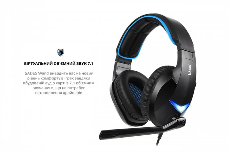 Гарнітура Sades SA-914 Wand Black/Blue LED (sa914bku) - мініатюра 3