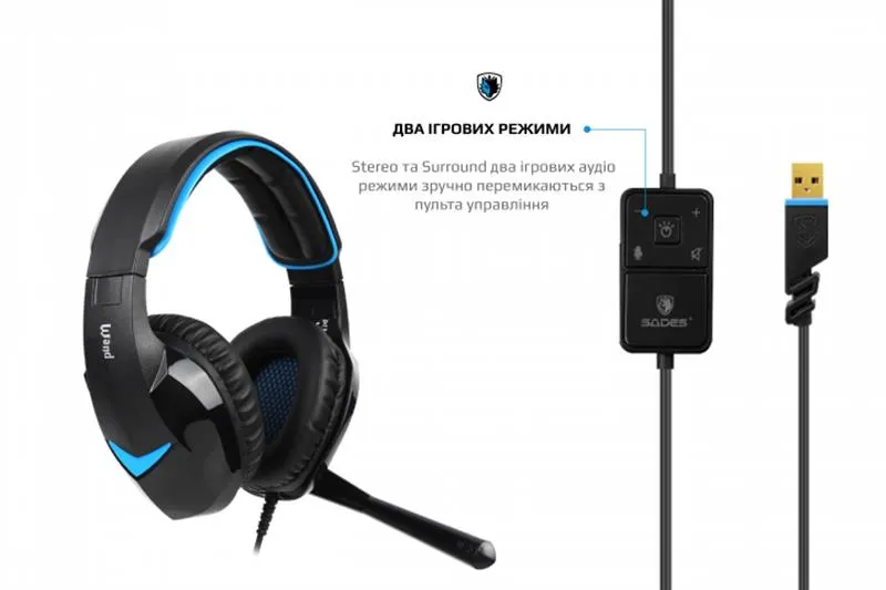 Гарнітура Sades SA-914 Wand Black/Blue LED (sa914bku) - мініатюра 4