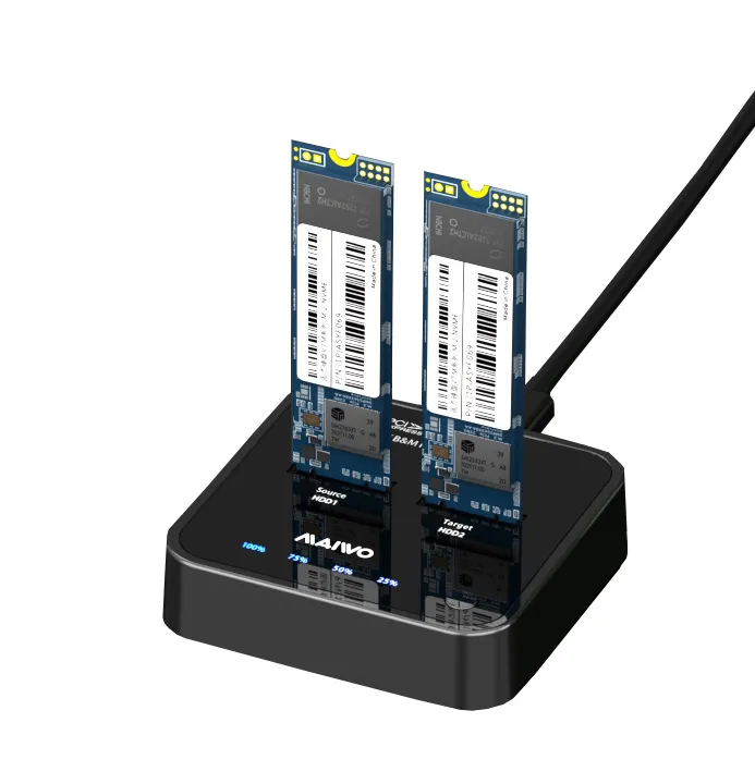 Док-станція Maiwo клонір. для 2*NVMe M.2 SSD Key M/B+M через USB 3.1 Gen2 Type-C безгвинтова пластик - зображення 1