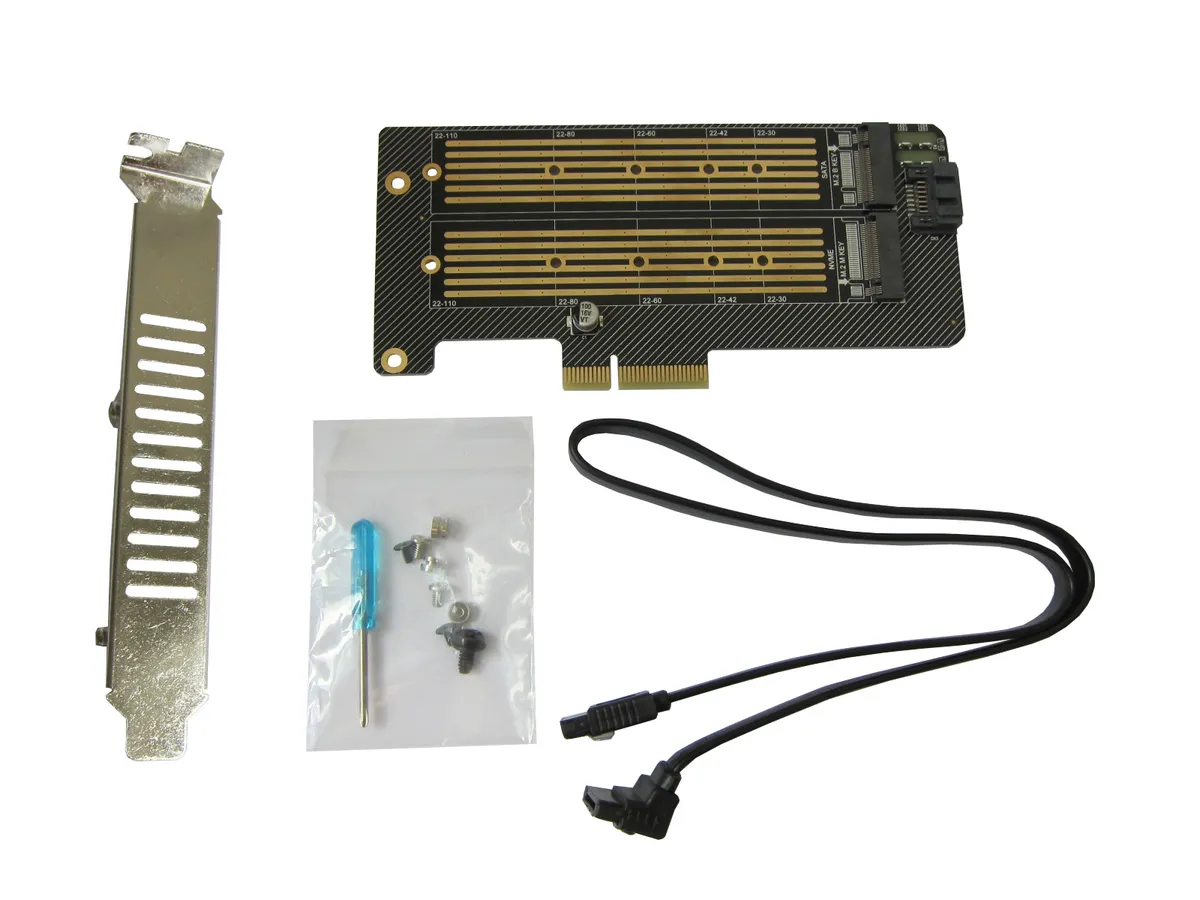 Контроллер Dynamode 2х M.2 NVMe M-Key /SATA B-key SSD to PCI-E 3.0 x4/ x8/ x16, full profile bracket - зображення 1