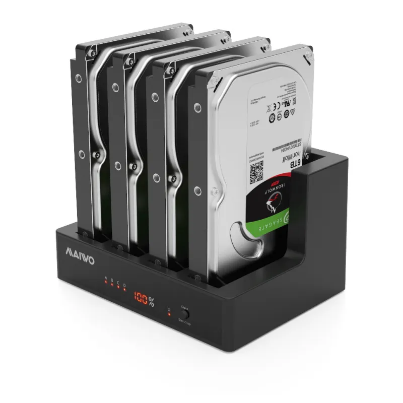 Док-станція Maiwo клонір. для 4*HDD 2,5"/3,5" SATA/SSD через USB3.0 безгвинтіве кріпл. пластик чорна - зображення 1
