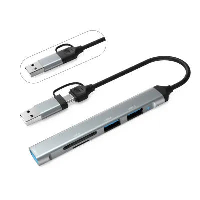 Концентратор Dynamode 5-in-1 USB Type-C/Type-A to 1хUSB3.0, 2xUSB 2.0, card-reader SD/MicroSD (DM-UH-514) - зображення 1