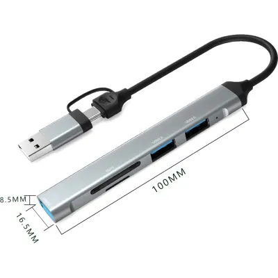 Концентратор Dynamode 5-in-1 USB Type-C/Type-A to 1хUSB3.0, 2xUSB 2.0, card-reader SD/MicroSD (DM-UH-514) - мініатюра 6