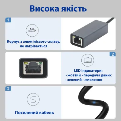 Перехідник USB 3.0 AM to RJ45 Ethernet 1000Mbps Dynamode (DM-AD-GLAN) - мініатюра 4
