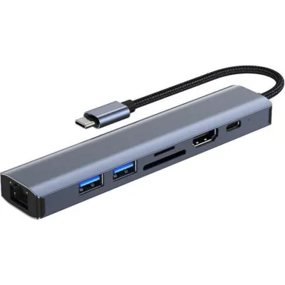 Концентратор Dynamode 7-in-1 USB-C to HDTV 4K/30Hz, 2хUSB3.0, RJ45, USB-C PD 100W, SD/MicroSD (BYL-2303) - зображення 1