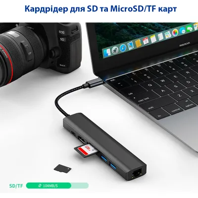 Концентратор Dynamode 7-in-1 USB-C to HDTV 4K/30Hz, 2хUSB3.0, RJ45, USB-C PD 100W, SD/MicroSD (BYL-2303) - мініатюра 10