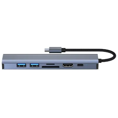 Концентратор Dynamode 7-in-1 USB-C to HDTV 4K/30Hz, 2хUSB3.0, RJ45, USB-C PD 100W, SD/MicroSD (BYL-2303) - мініатюра 4