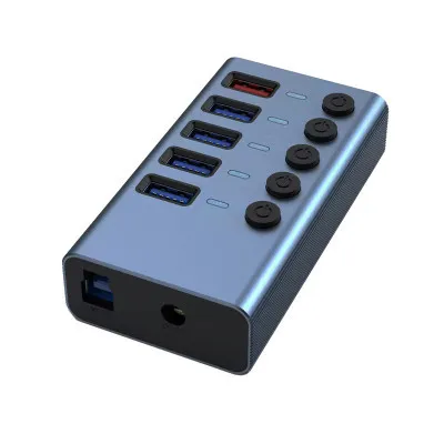 Концентратор Dynamode 5 ports USB3.0 to 4*USB3.0+2.4А Power Adapter 2.5A/12V (DM-UH-P405-G) - зображення 1