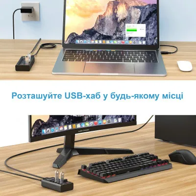 Концентратор Dynamode 5 ports USB3.0 to 4*USB3.0+2.4А Power Adapter 2.5A/12V (DM-UH-P405-G) - мініатюра 8