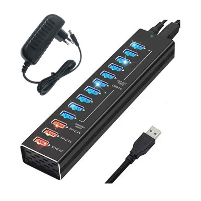 Концентратор Dynamode 13 ports USB3.0 to10*USB3.0+3*2.4А, Power Adapter 3A/12V (DM-UH-P1013) - зображення 1