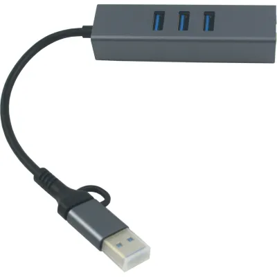Концентратор USB 3.0 Type-C/Type-A to RJ45 Gigabit Lan, 3*USB 3.0, cable 13 cm Dynamode (DM-AD-GLAN-U3) - мініатюра 3