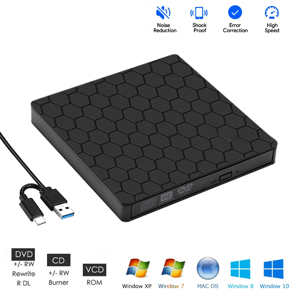 Зовнішній оптичний привід Maiwo DVD±R/RW, CD-RW, USB 3.0 Type-A/Type-C записуючий, пластик - зображення 1