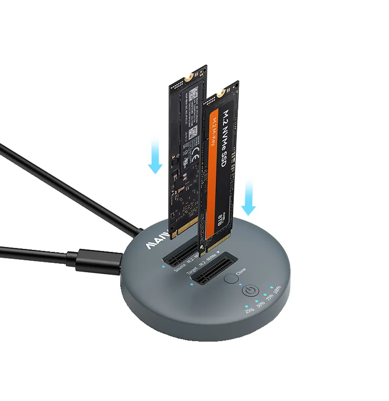 Док-станція Maiwo клонір. для 2*NVMe M.2 SSD ч-з USB3.2 Gen2 Type-C до 10 Гбіт/с, безгвінтова, сіра - зображення 1
