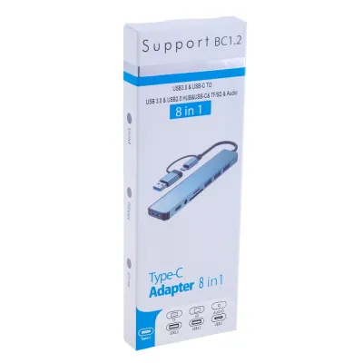 Концентратор Dynamode USB-C/A 8-in-1 1xUSB-C + 1xUSB 3.0 + 3xUSB 2.0 + 3.5mm audio + SD/TF silver (BYL-2218TU) - мініатюра 3