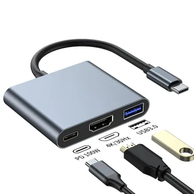 Концентратор Dynamode USB-C 3-in-1 1xHDMI 4K + 1xUSB 3.0 + 1xUSB-C PD 87W (Multiport USB-C 3-in-1 dark grey) - зображення 1