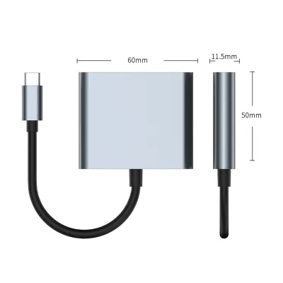 Концентратор Dynamode USB-C 3-in-1 1xHDMI 4K + 1xUSB 3.0 + 1xUSB-C PD 87W (Multiport USB-C 3-in-1 dark grey) - мініатюра 2