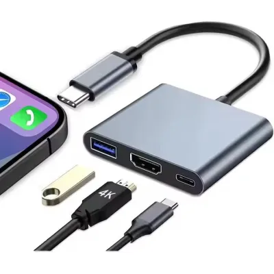 Концентратор Dynamode USB-C 3-in-1 1xHDMI 4K + 1xUSB 3.0 + 1xUSB-C PD 87W (Multiport USB-C 3-in-1 dark grey) - мініатюра 6